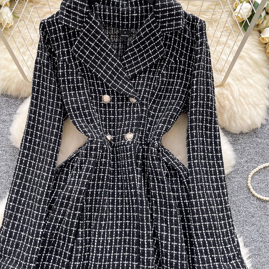 Vintage Suit Collar Tweed Dress