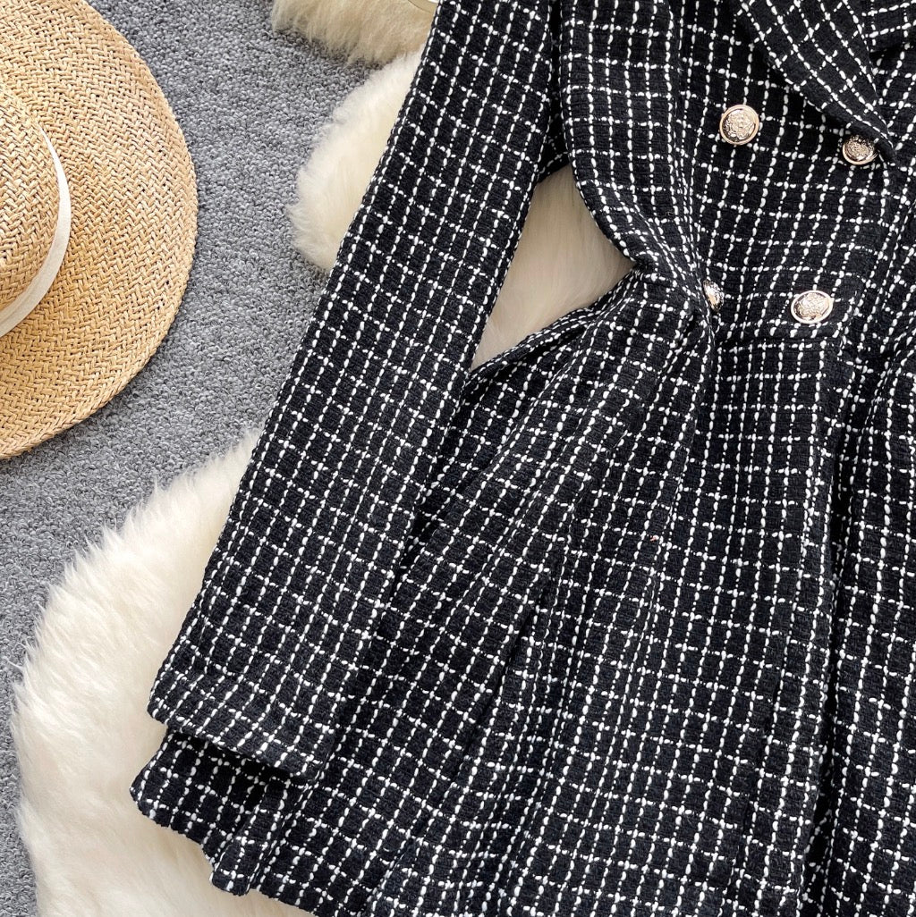 Vintage Suit Collar Tweed Dress