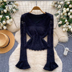 V-neck Padded Embroidered Lace Top
