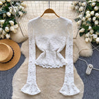 V-neck Padded Embroidered Lace Top