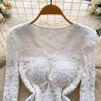 V-neck Padded Embroidered Lace Top