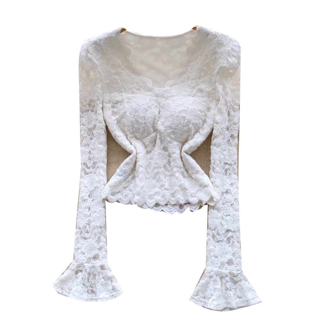 V-neck Padded Embroidered Lace Top