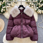 Furry Collar Patchwork Cotton Jacket