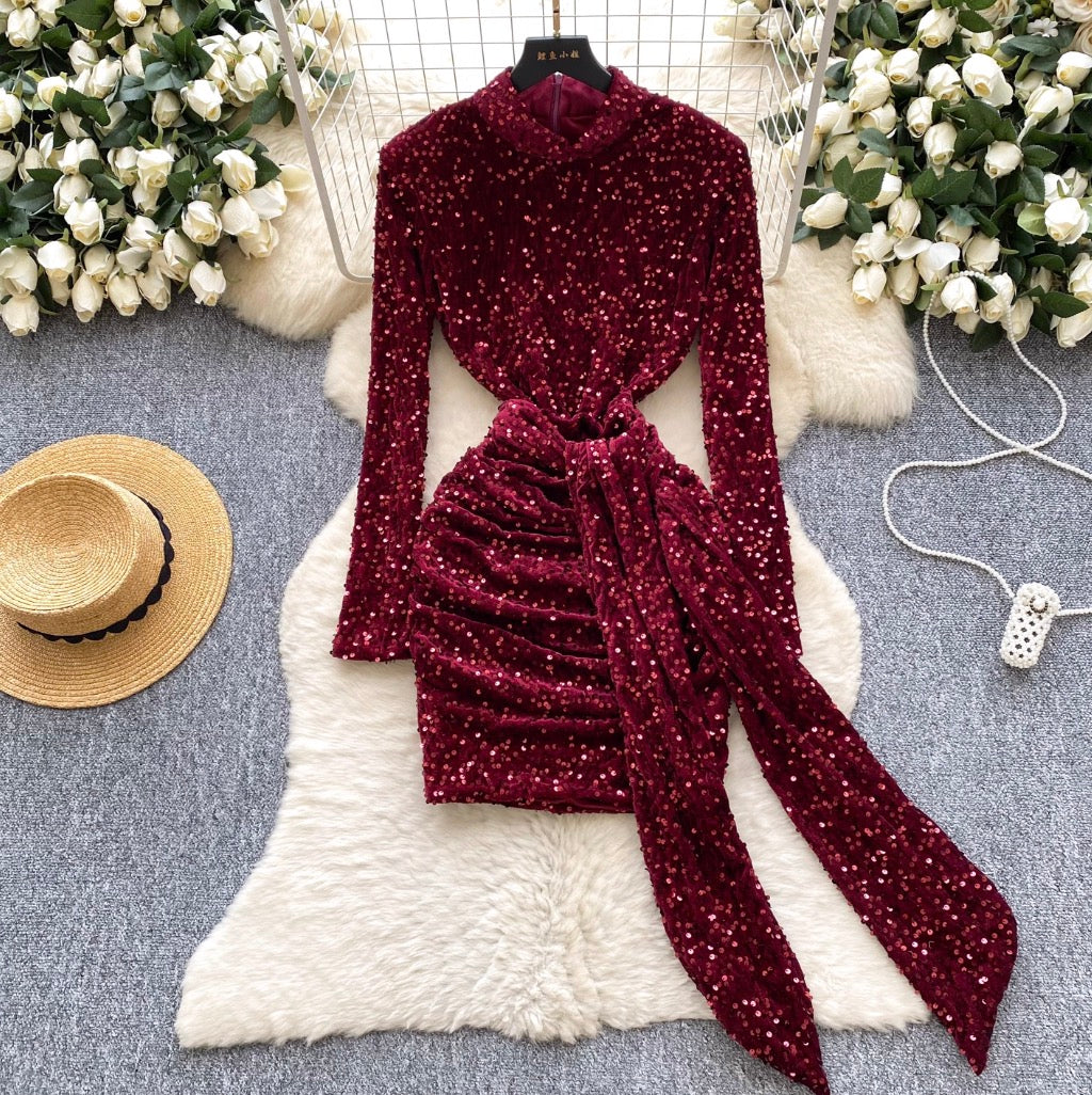 Glossy Sequined Suede Dress