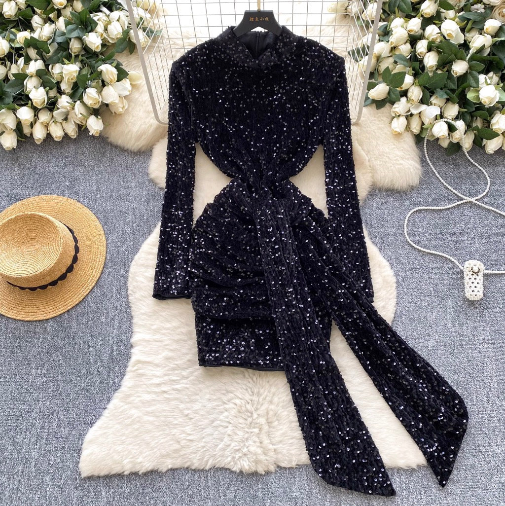 Glossy Sequined Suede Dress