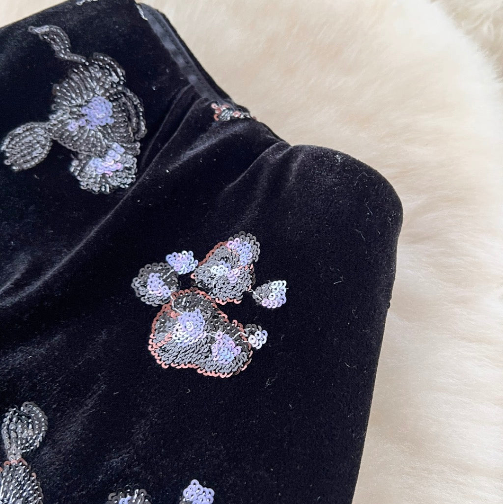 Delicate Floral Sequined Suede Skirt