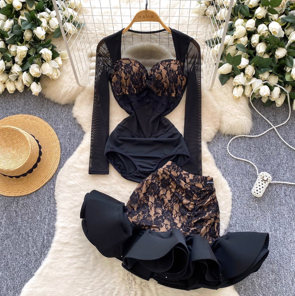 Lace Patchwork Jumpsuit & Skirt 2Pcs