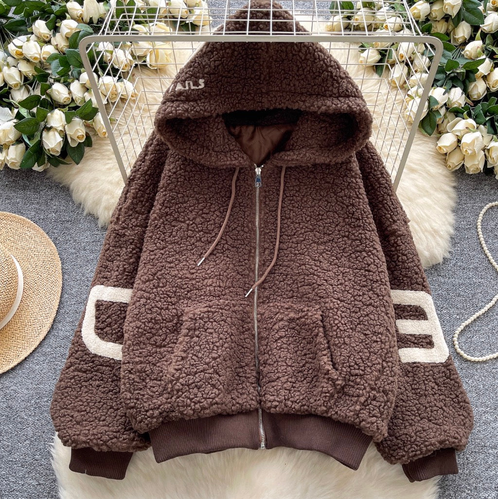 Chic Monogrammed Hooded Labmwool Jacket