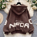 Chic Monogrammed Hooded Labmwool Jacket