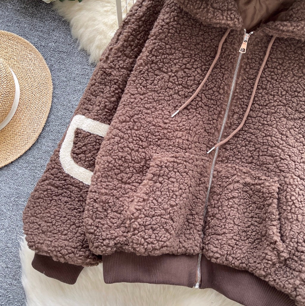 Chic Monogrammed Hooded Labmwool Jacket