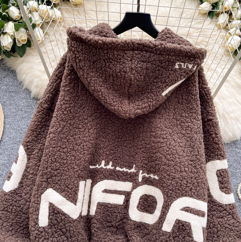Chic Monogrammed Hooded Labmwool Jacket
