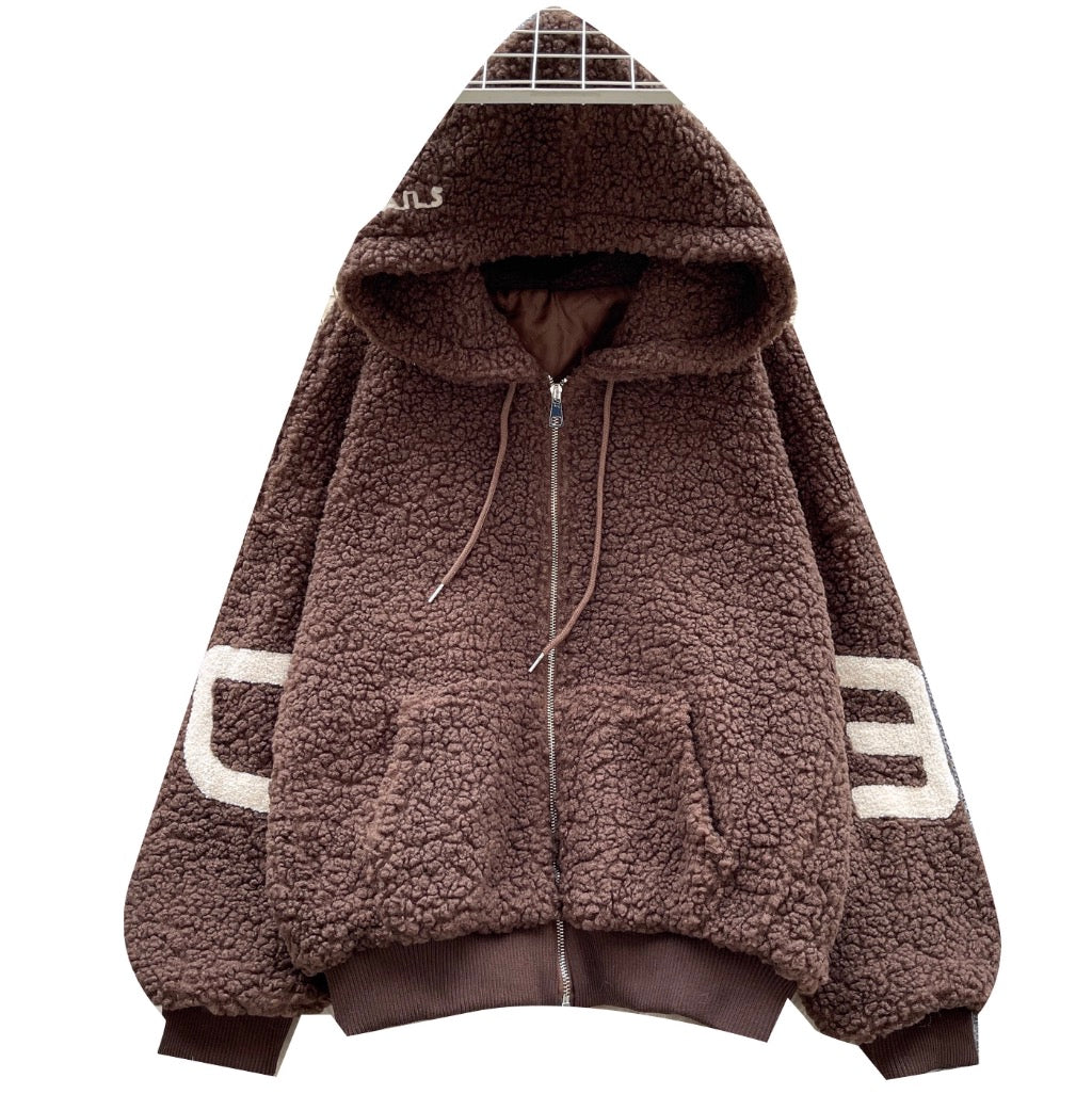 Chic Monogrammed Hooded Labmwool Jacket