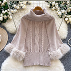 Korean Style Patchwork Turtleneck Sweater