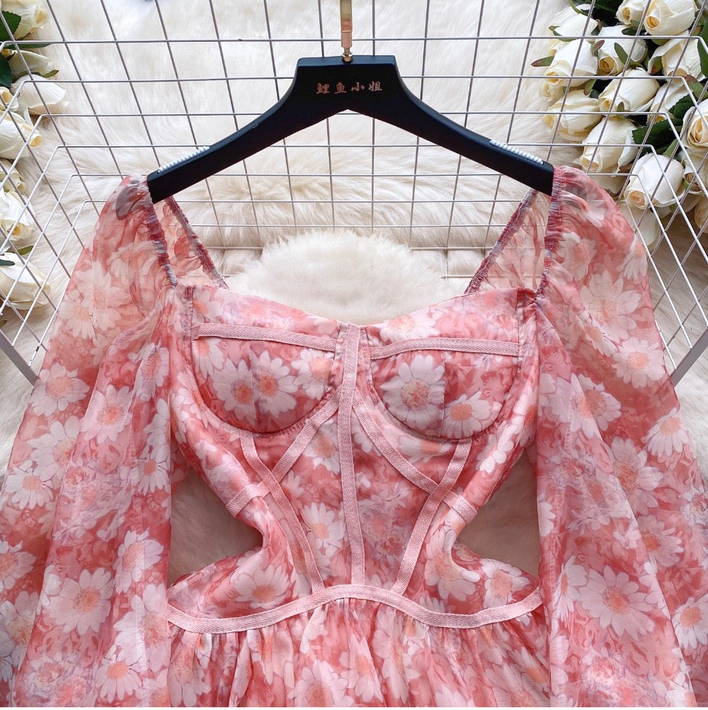 Sweetie Floral Print Puffy Dress