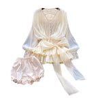 Bow-tie Top & Shorts Lace Patchwork 2Pcs