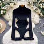 Turtleneck Black Hollowed Jumpsuits