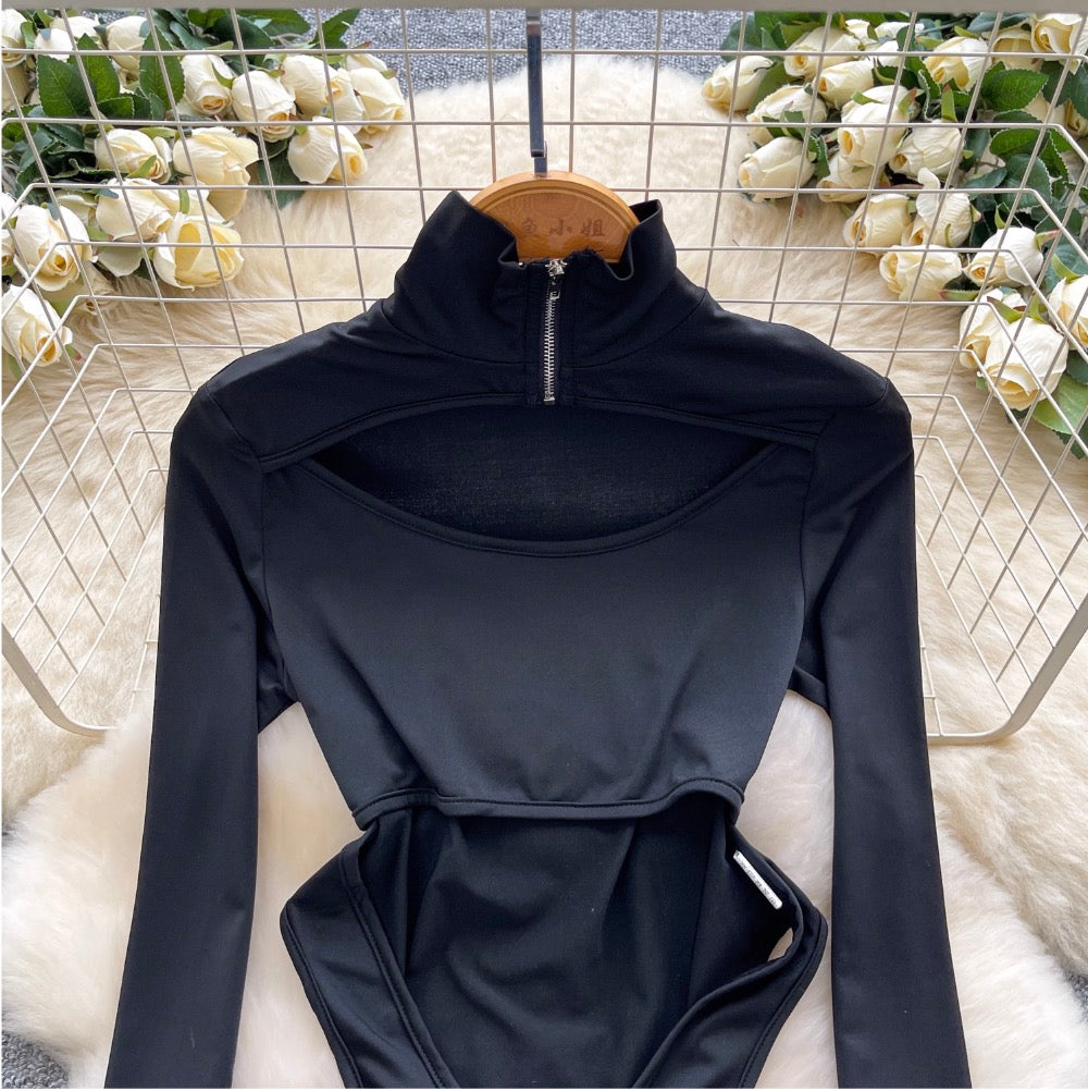 Turtleneck Black Hollowed Jumpsuits