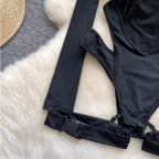 Turtleneck Black Hollowed Jumpsuits