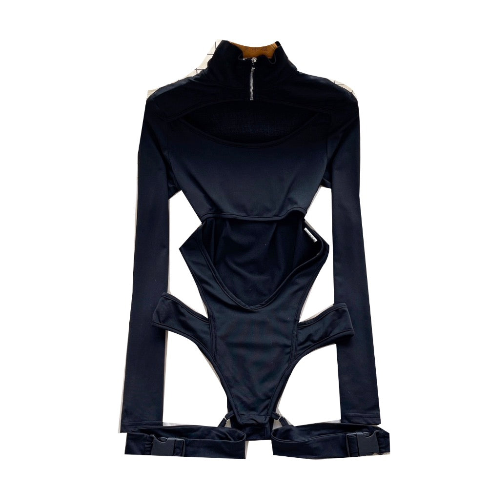 Turtleneck Black Hollowed Jumpsuits