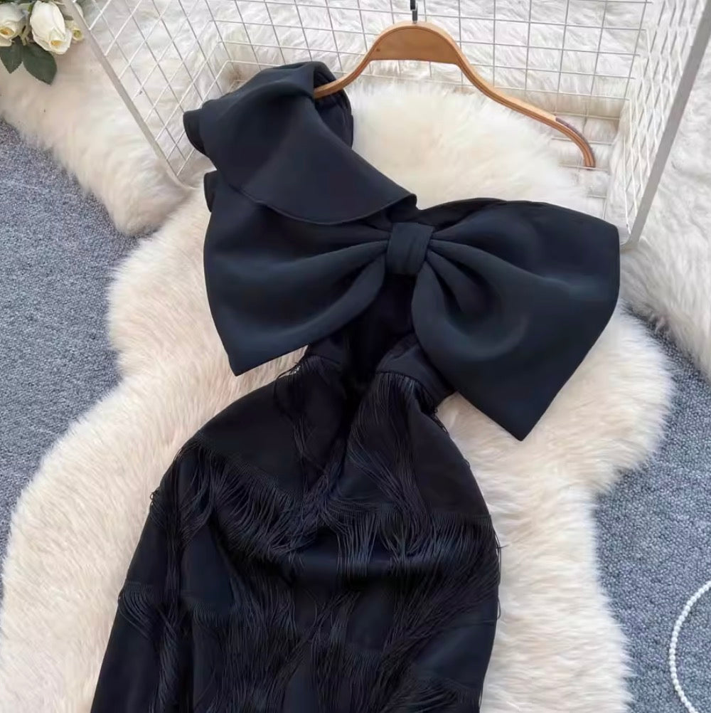 Bow-tie One Shoulder Black Dress