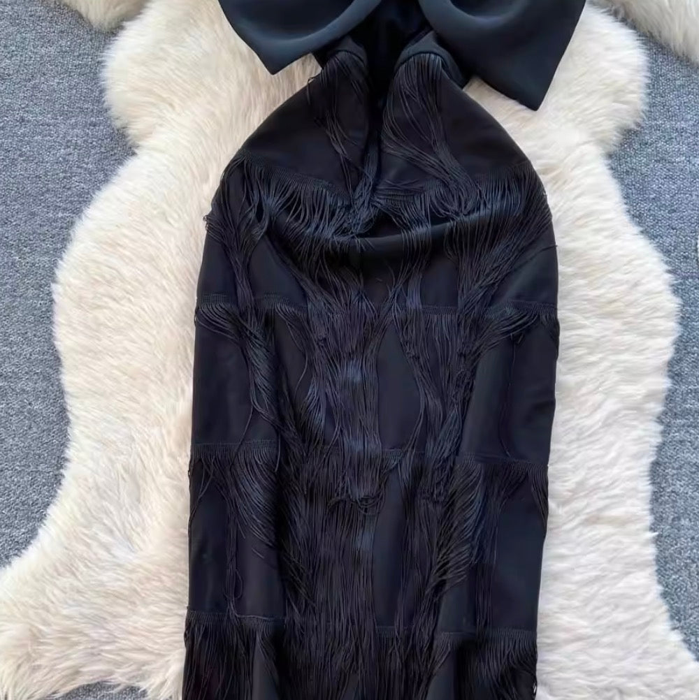 Bow-tie One Shoulder Black Dress