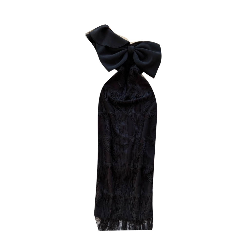 Bow-tie One Shoulder Black Dress