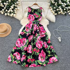 Vintage Sleeveless Floral Printed Dress