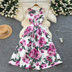Vintage Sleeveless Floral Printed Dress