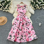 Vintage Sleeveless Floral Printed Dress