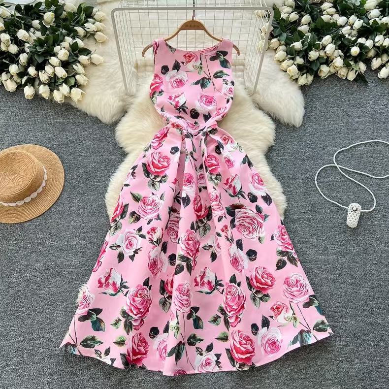 Vintage Sleeveless Floral Printed Dress