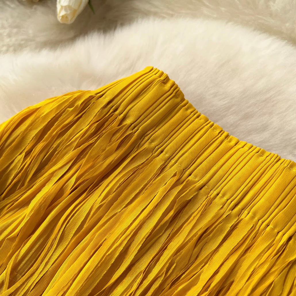 Solid Color Layered Fringed Skirt