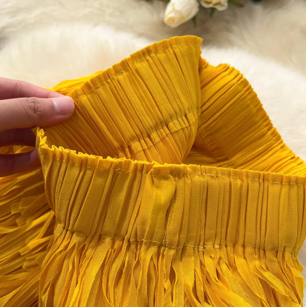 Solid Color Layered Fringed Skirt