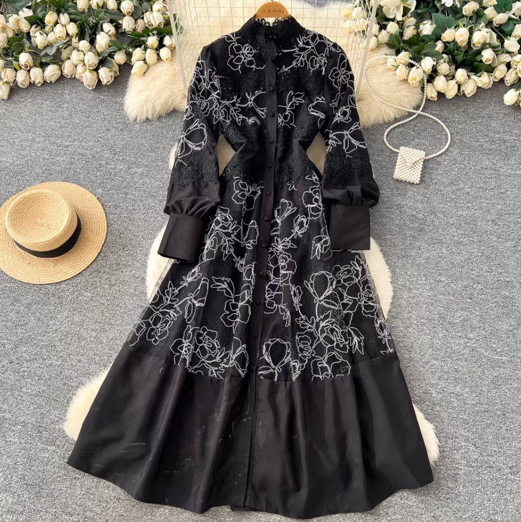 Elegant Lace Patchwork A-line Dress