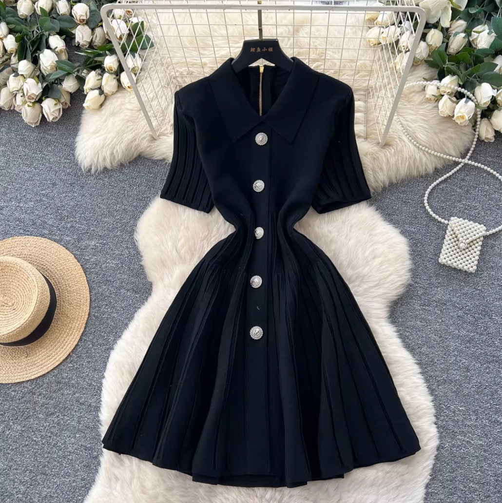 Vintage Polo-collar Sweater Dress
