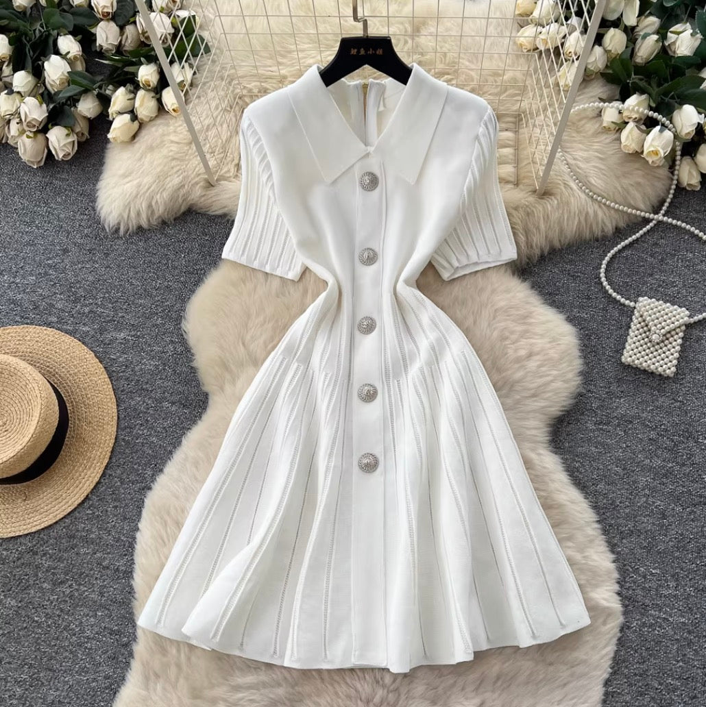 Vintage Polo-collar Sweater Dress