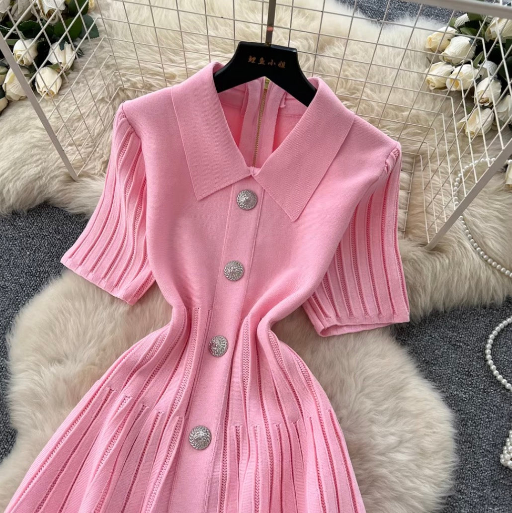 Vintage Polo-collar Sweater Dress