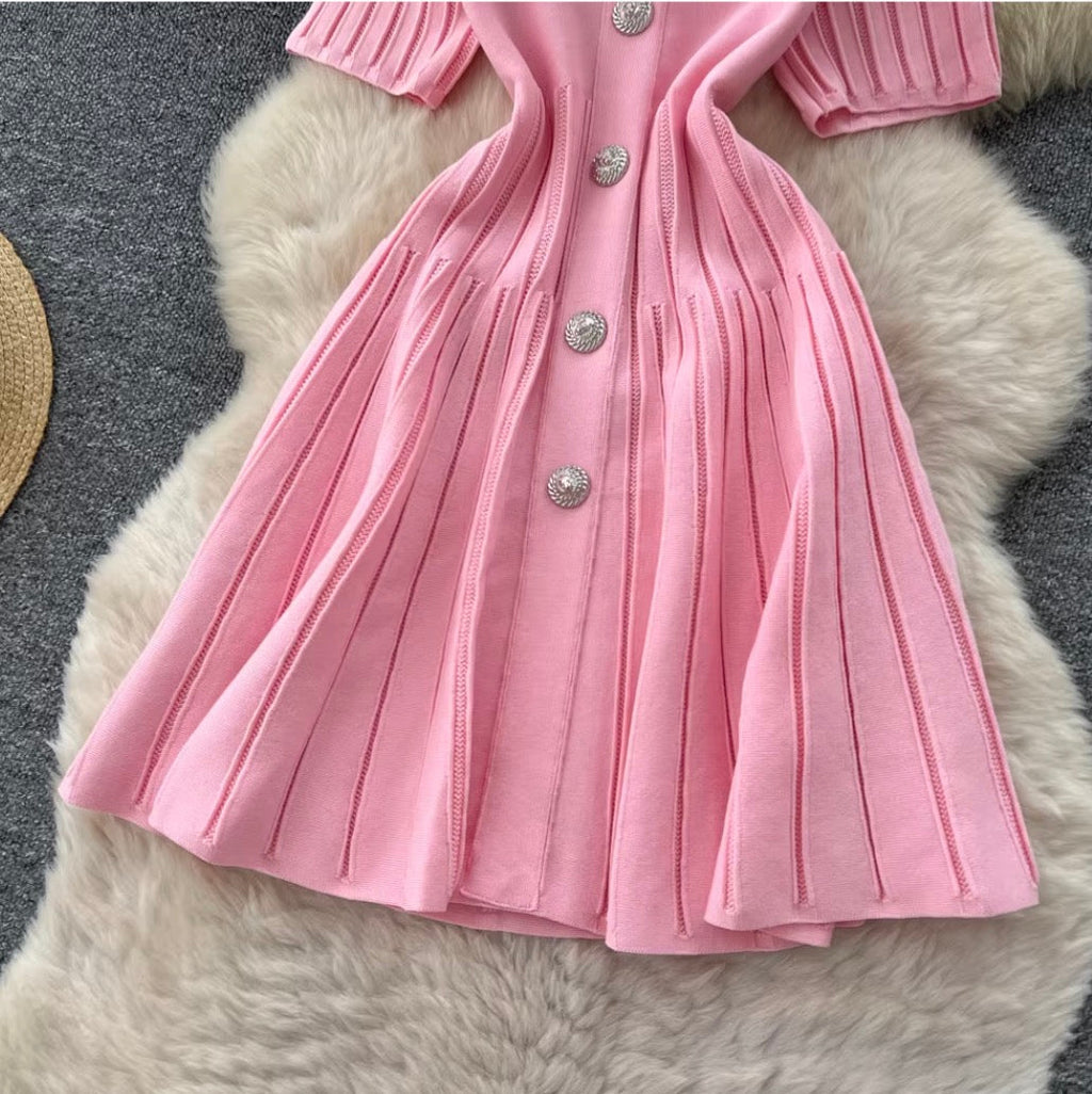 Vintage Polo-collar Sweater Dress