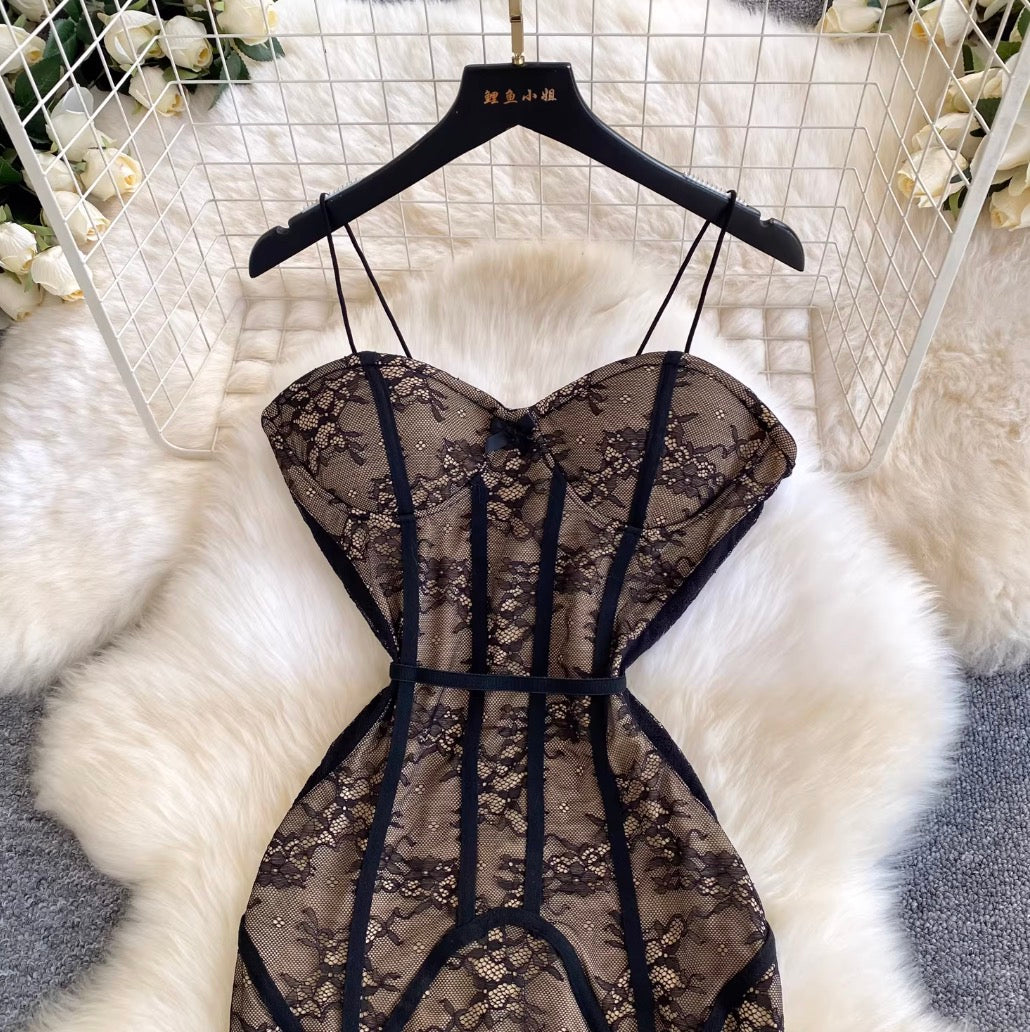 Black Lace Bodycon Slip Dress
