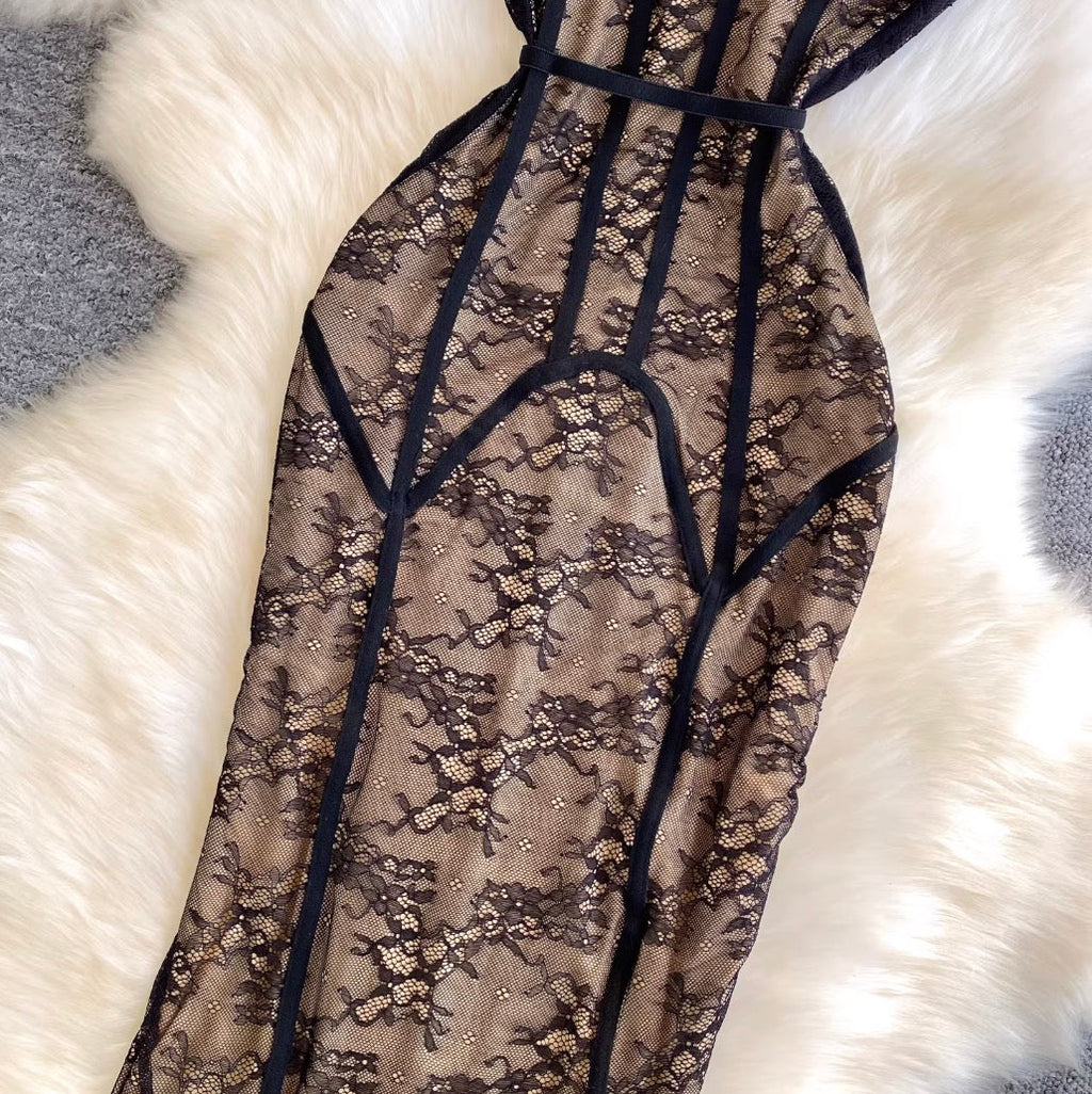 Black Lace Bodycon Slip Dress