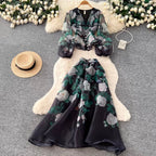 Fairy V-neck Shirt & Skirt Floral 2Pcs