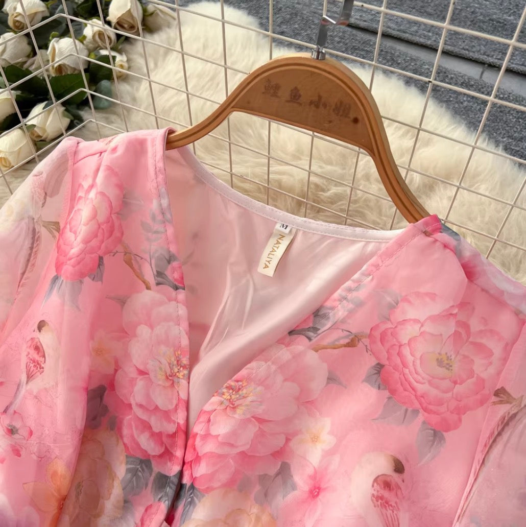 Fairy V-neck Shirt & Skirt Floral 2Pcs