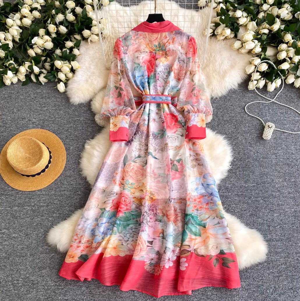 Courtly Floral Print A-line Dress