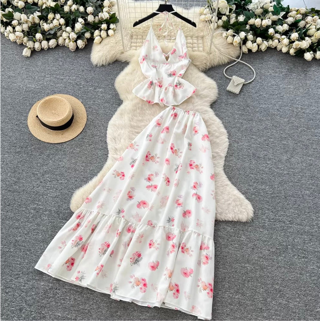 Sweetie Floral Halter Top & Skirt 2Pcs