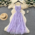 Butterfly Embroidered Purple Slip Dress