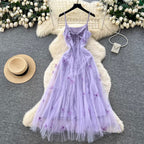 Butterfly Embroidered Purple Slip Dress