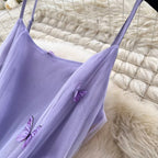 Butterfly Embroidered Purple Slip Dress