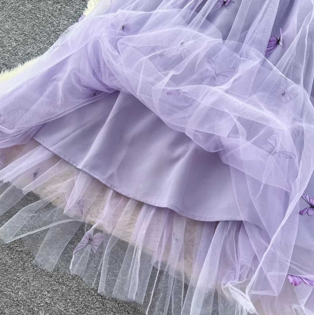 Butterfly Embroidered Purple Slip Dress
