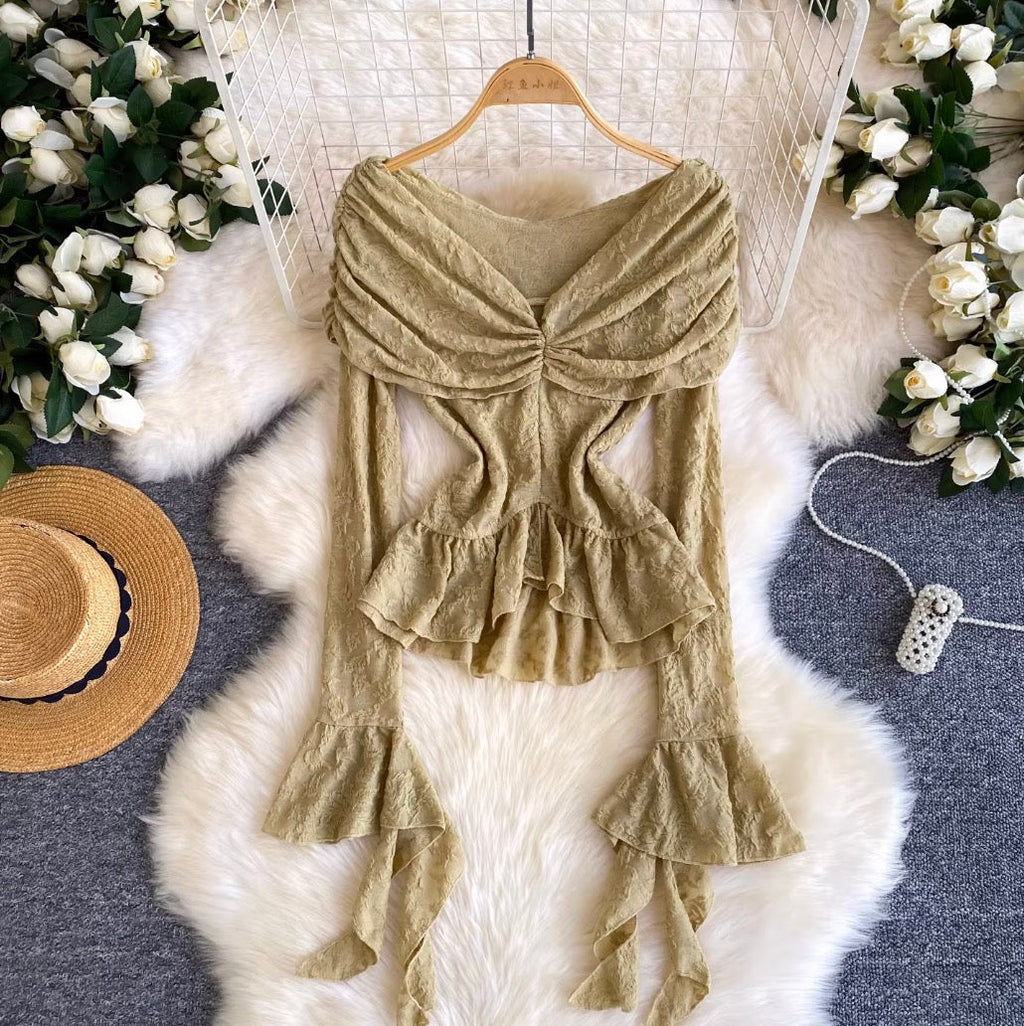 Niche Off-shoulder Drawstring Shirt