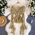 Niche Off-shoulder Drawstring Shirt