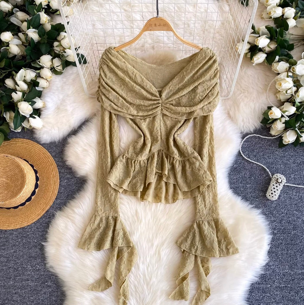 Niche Off-shoulder Drawstring Shirt